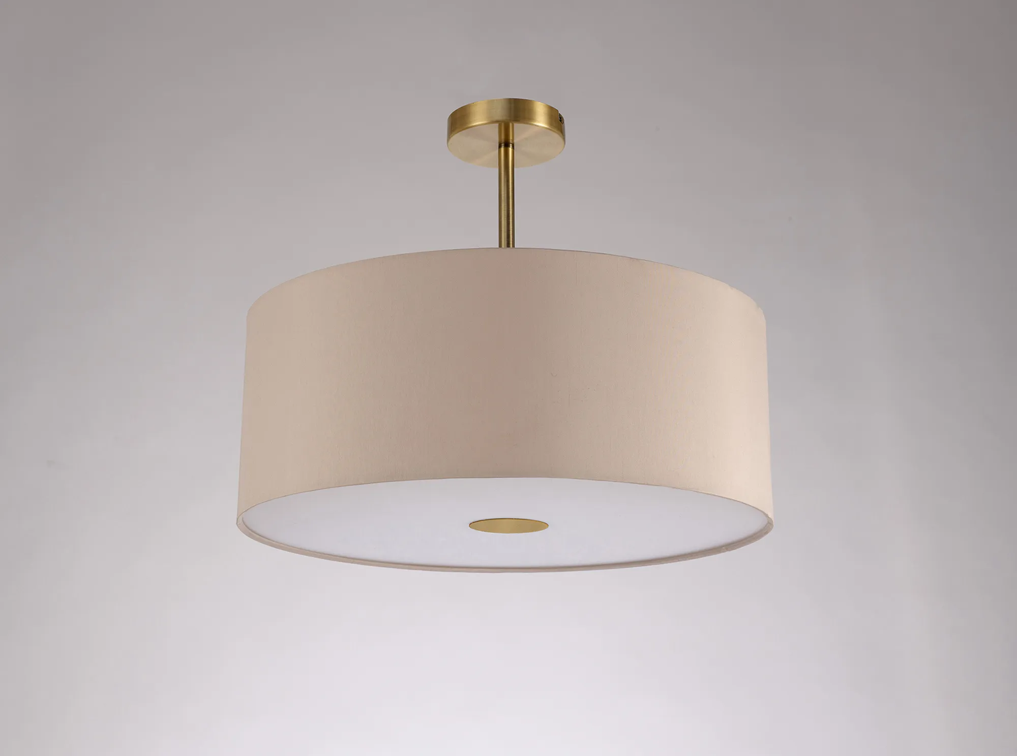 Baymont 50cm Semi Flush 1 Light Antique Brass, Nude Beige/Moonlight, Frosted Diffuser DK0184  Deco Baymont AB NU
